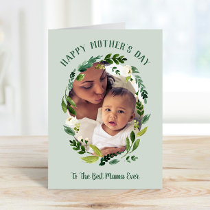 Sweet Greenery Mother's Day Photo Card for Mom