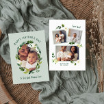 Sweet Greenery Mother's Day Photo Card for Mum<br><div class="desc">Affordable custom printed Mother's Day photo cards. This sweet design features a painted botanical wreath of simple greenery leaves and flowers framing your photo. Add 3 more photos on the back side photo collage layout. Use the design tools to customise text fonts and colours to create a unique Mother's Day...</div>