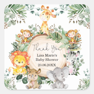 Sweet Greenery Safari Wild Baby Animals Favors Square Sticker