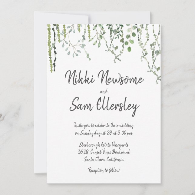 Sweet Greenery Vines Invitation (Front)