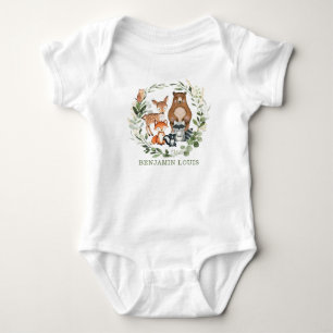 Sweet Greenery Woodland Forest Animals Monogram Baby Bodysuit