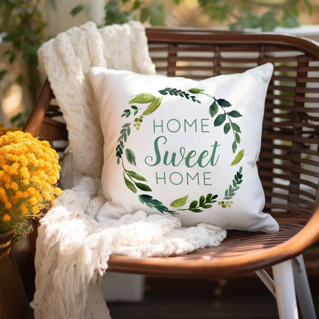 Sweet Greenery Wreath Home Sweet Home Cushion (Creator Uploaded)