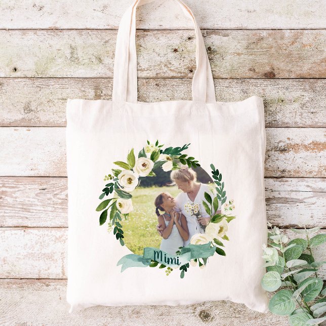 Sweet Greenery Wreath Mimi Photo Tote Bag (Creator Uploaded)