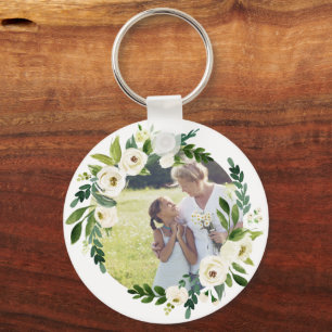 Sweet Greenery Wreath Photo Gift for Grandma Key Ring
