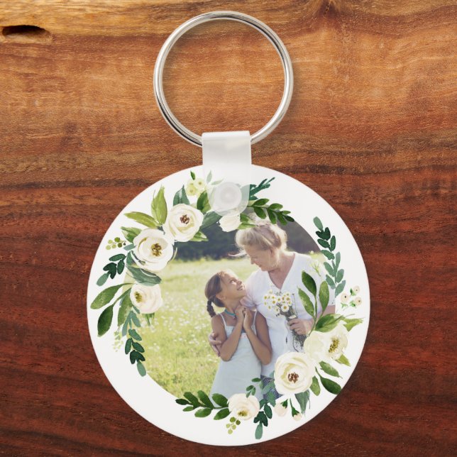 Sweet Greenery Wreath Photo Gift for Grandma Key Ring (Front)