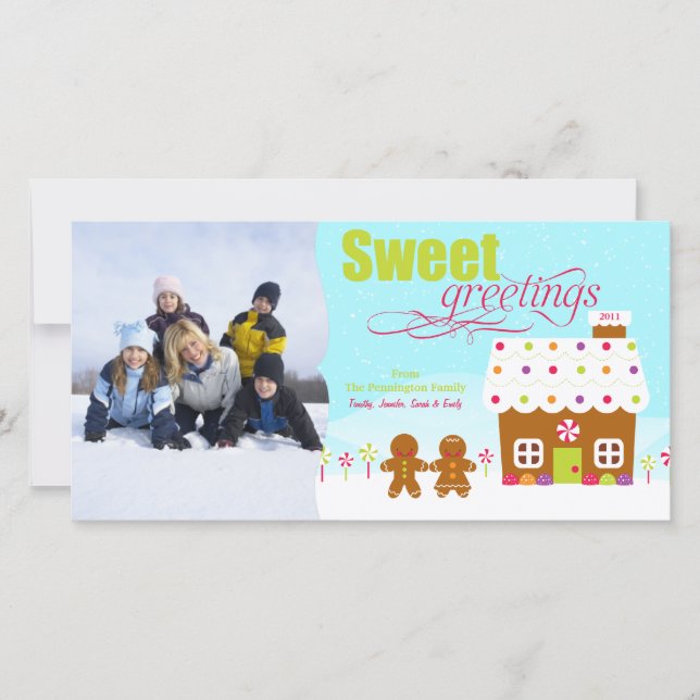 Sweet greeting gingerbread house holiday photocard (Front)