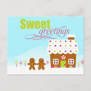 Sweet greeting gingerbread house holiday postcard