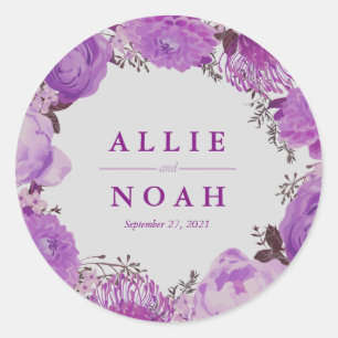 Sweet Grey and Purple Floral wedding Classic Round Sticker
