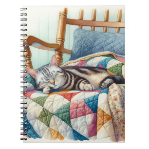 Sweet Grey Cat Sleeping on a Quilt Notebook