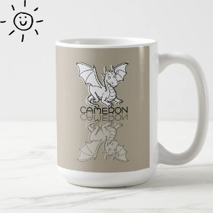 Sweet Grey Dragon Reflection Doodle Custom Name Coffee Mug