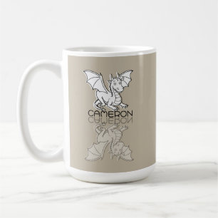Sweet Grey Dragon Reflection Doodle Custom Name Coffee Mug