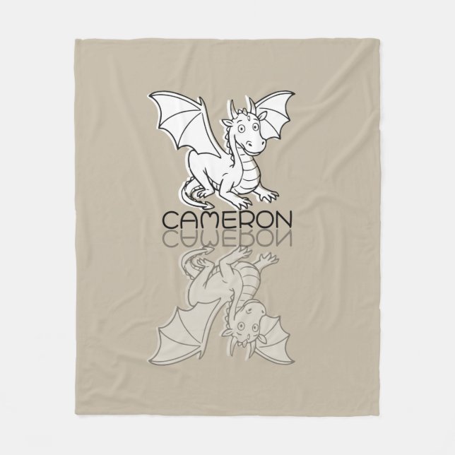 Sweet Grey Dragon Reflection Doodle Custom Name Fleece Blanket (Front)
