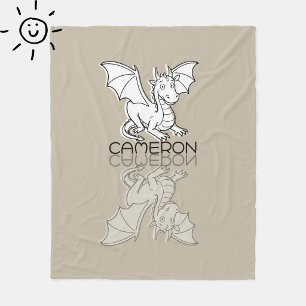 Sweet Grey Dragon Reflection Doodle Custom Name Fleece Blanket