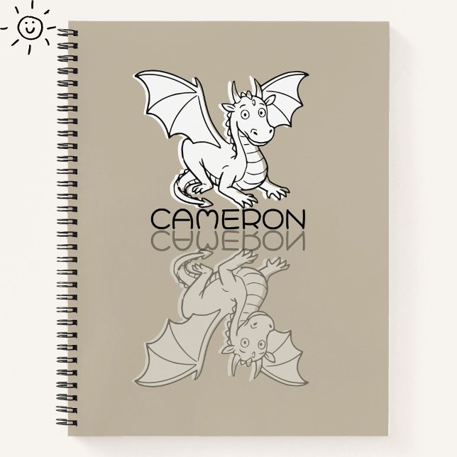Sweet Grey Dragon Reflection Doodle Custom Name Notebook (Creator Uploaded)