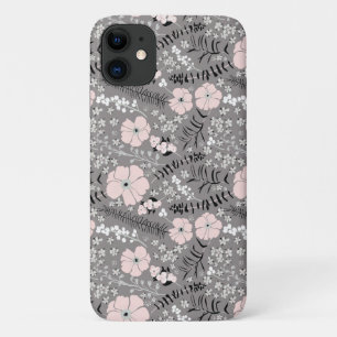Sweet Grey Pink White Pattern Flowers  iPhone 11 Case