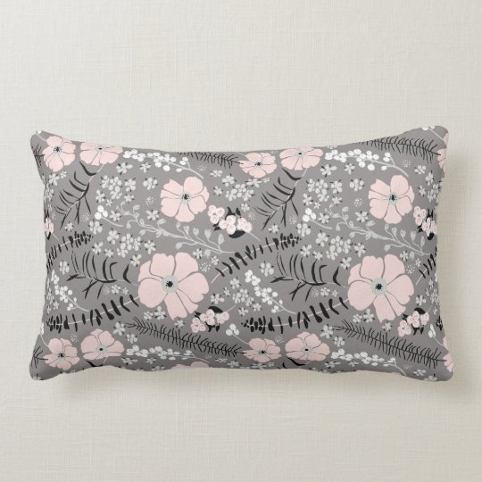 Sweet Grey Pink White Whimsical Floral Pattern Lumbar ...