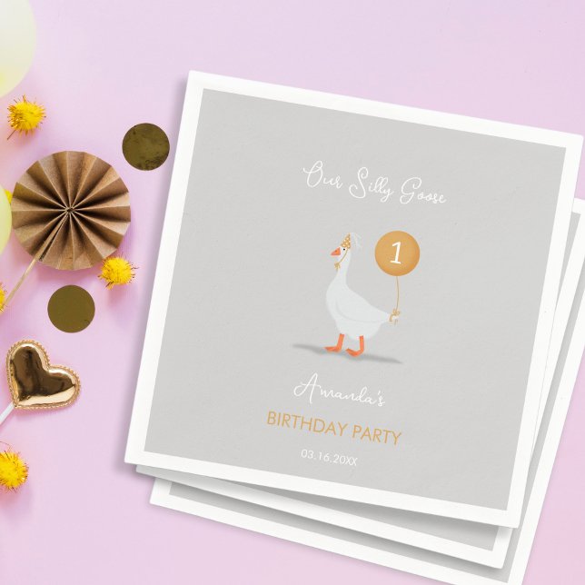 Sweet Grey Silly Goose Birthday Party Napkin (Creator Uploaded)