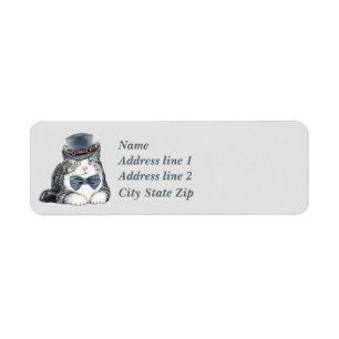 Sweet Grey Tiger Kitty With Top Hat And Bow Tie