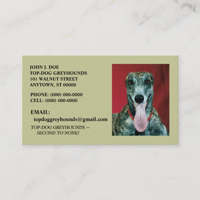 SWEET GREYHOUND ADOPTION DOG PET BUSINESS CARDS (Front)