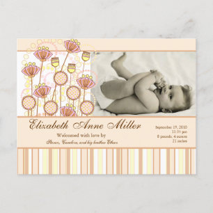 Sweet Groovy Blooms Baby Announcement Postcard