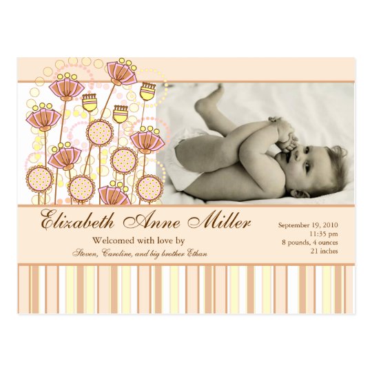 Sweet Groovy Blooms Baby Announcement Postcard