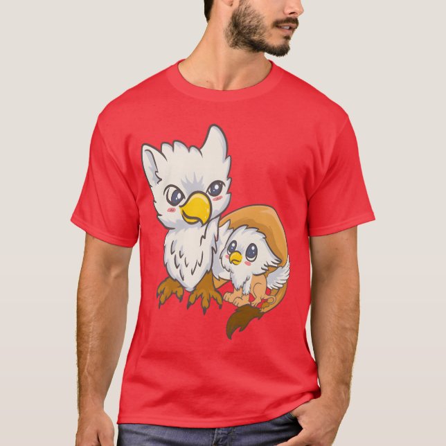 Sweet Gryphon Family Birds Kawaii Anime Japanese r T-Shirt (Front)