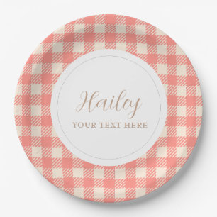 Sweet Gute Pink gingham plaid Birthday Party Paper Plate