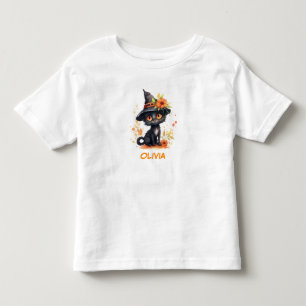Sweet Halloween Cat Custom Name Toddler T-Shirt