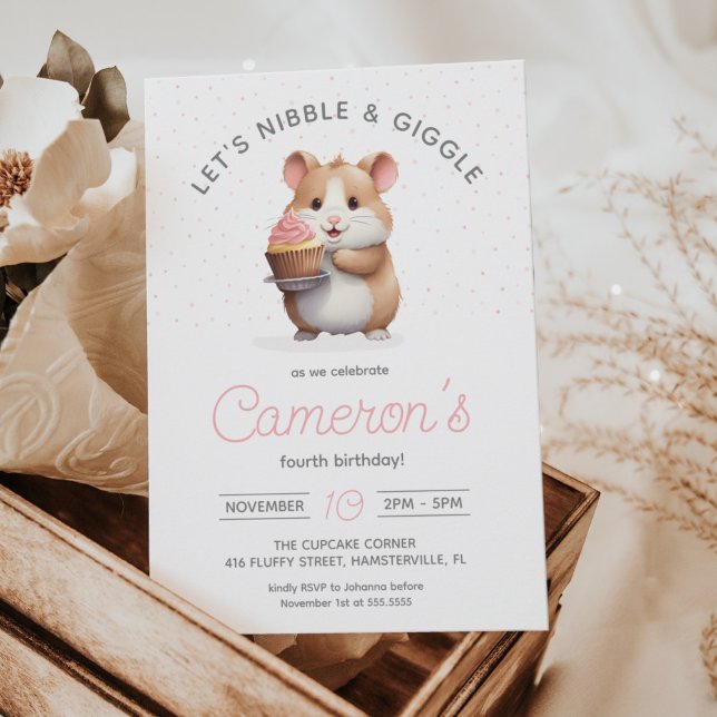 Sweet Hamster, pink Cupcake Children's Birthday  Invitation (Creator Uploaded)