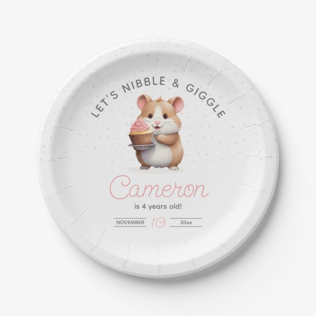 Sweet Hamster, Pink Cupcake Children's Birthday  Paper Plate (Front)