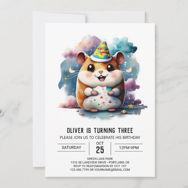 Sweet Hamster Printable Birthday Invitation (Front)