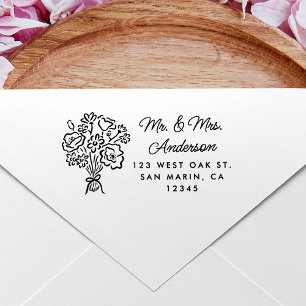 Sweet Hand-Drawn Floral Bouquet Return Address Self-inking Stamp