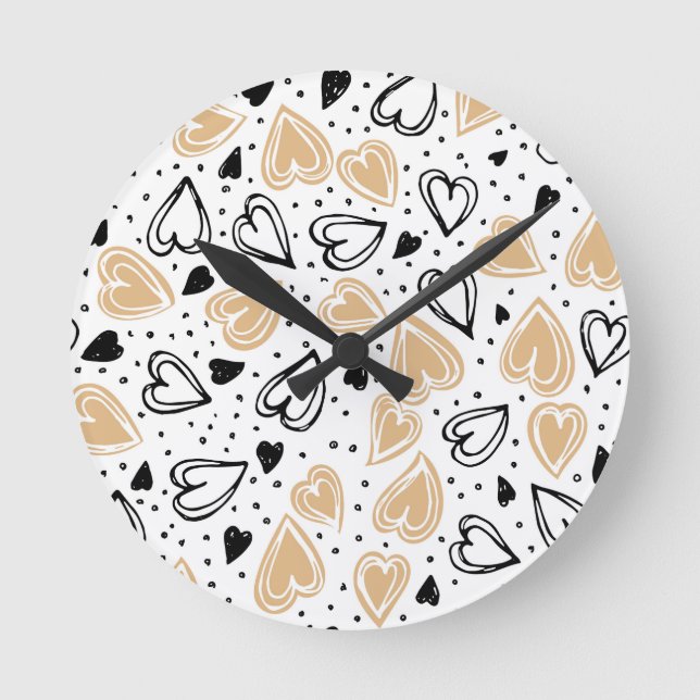 Sweet Hand Drawn Hearts Pattern Round Clock (Front)