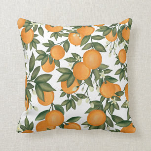 Sweet Hand-Painted Botanical Citrus Orange Pattern Cushion