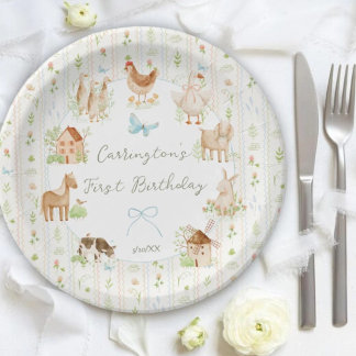Sweet Handpainted Grandmillenial Farm Baby Shower Paper Plate