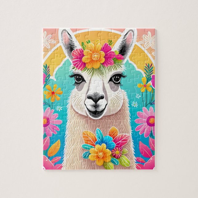Sweet Happy Floral Llama Jigsaw Puzzle (Vertical)