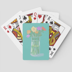 Sweet Happy Flowers +Custom Name Playing Cards