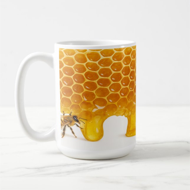 Sweet Harmony: Bees & Honeycomb Coffee Mug (Left)