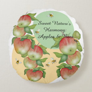 Sweet Harmony: Watercolor Apples and a Bee Round Cushion
