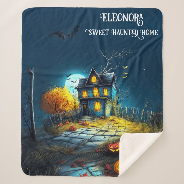 Sweet Haunted Home Halloween House  Sherpa Blanket (Front)
