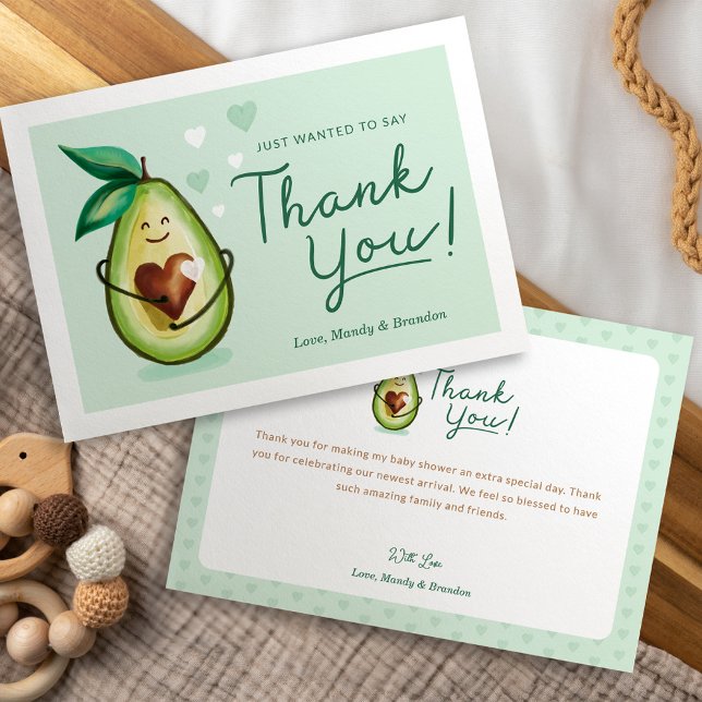 Sweet Heart Avocado Baby Shower Thank You Green Card (Sweet Heart Avocado Baby Shower Thank You Green)