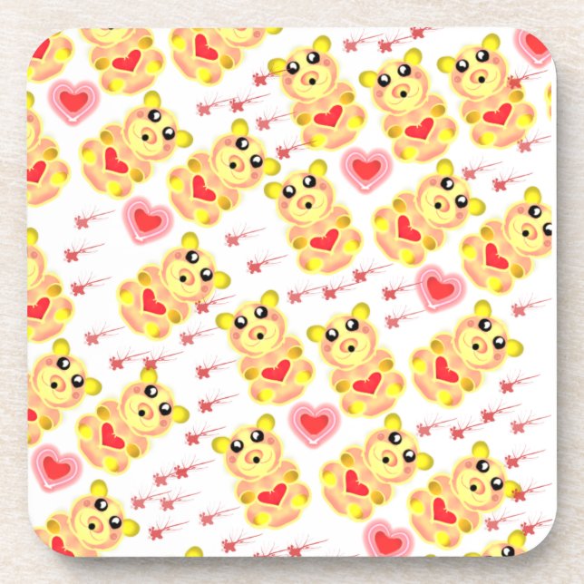Sweet Heart Bear Nursery Pattern Coaster (Front)