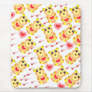 Sweet Heart Bear Nursery Pattern Mouse Mat
