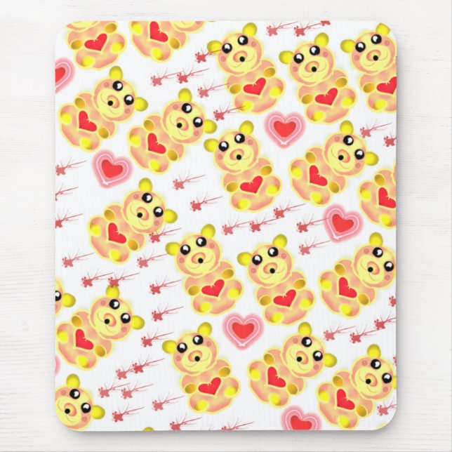 Sweet Heart Bear Nursery Pattern Mouse Mat (Front)