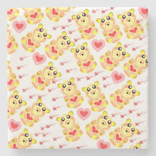 Sweet Heart Bear Nursery Pattern Stone Coaster