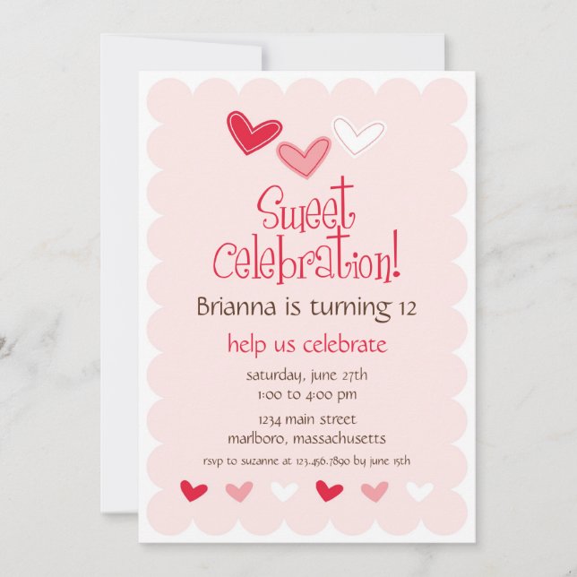 Sweet Heart Birthday Party Invitation (Front)
