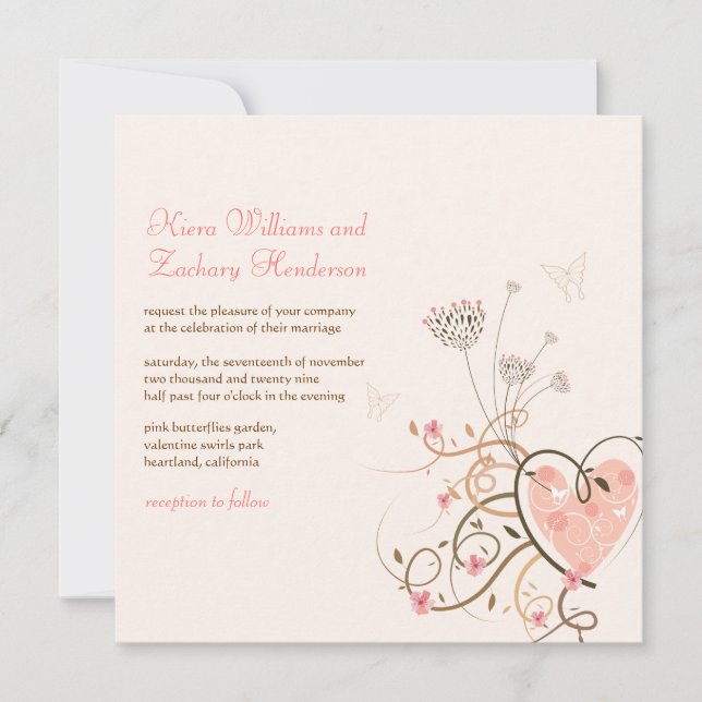 Sweet Heart & Butterfly Swirls Wedding Invitation (Front)