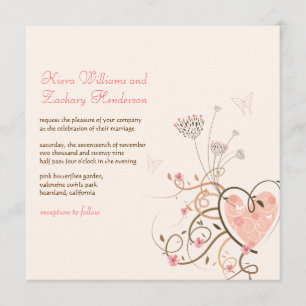 Sweet Heart & Butterfly Swirls Wedding Invitation