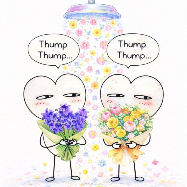 Sweet Heart Couple with Flower Shower Greeting Card (Creator Uploaded)