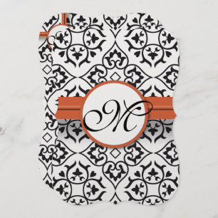 Sweet Heart Damask Side Border Coral Trim Wedding Invitation